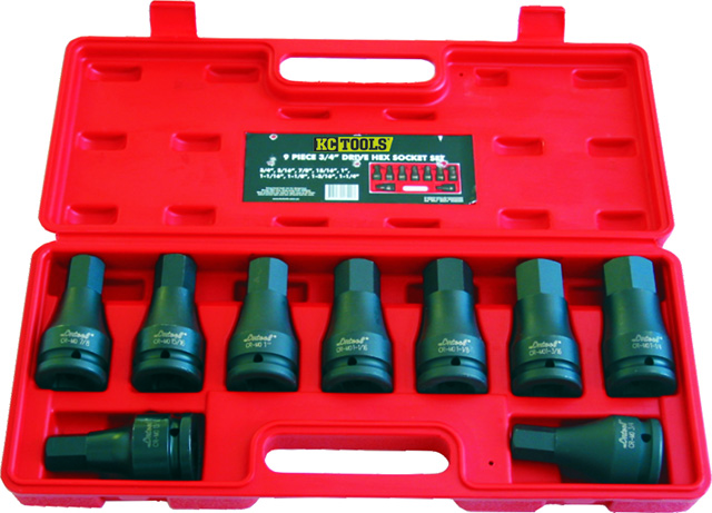 9 Piece AF  x 3/4-Inch Drive In-Hex Impact Socket Set