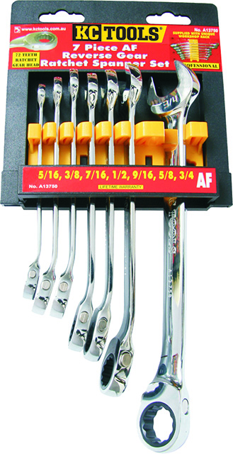 7 Piece Spanner Set, Reverse Gear Ratchet, 5/16