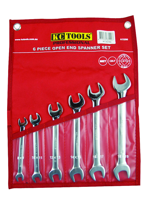 6 Piece Spanner Set, Open End, 8mm - 19mm